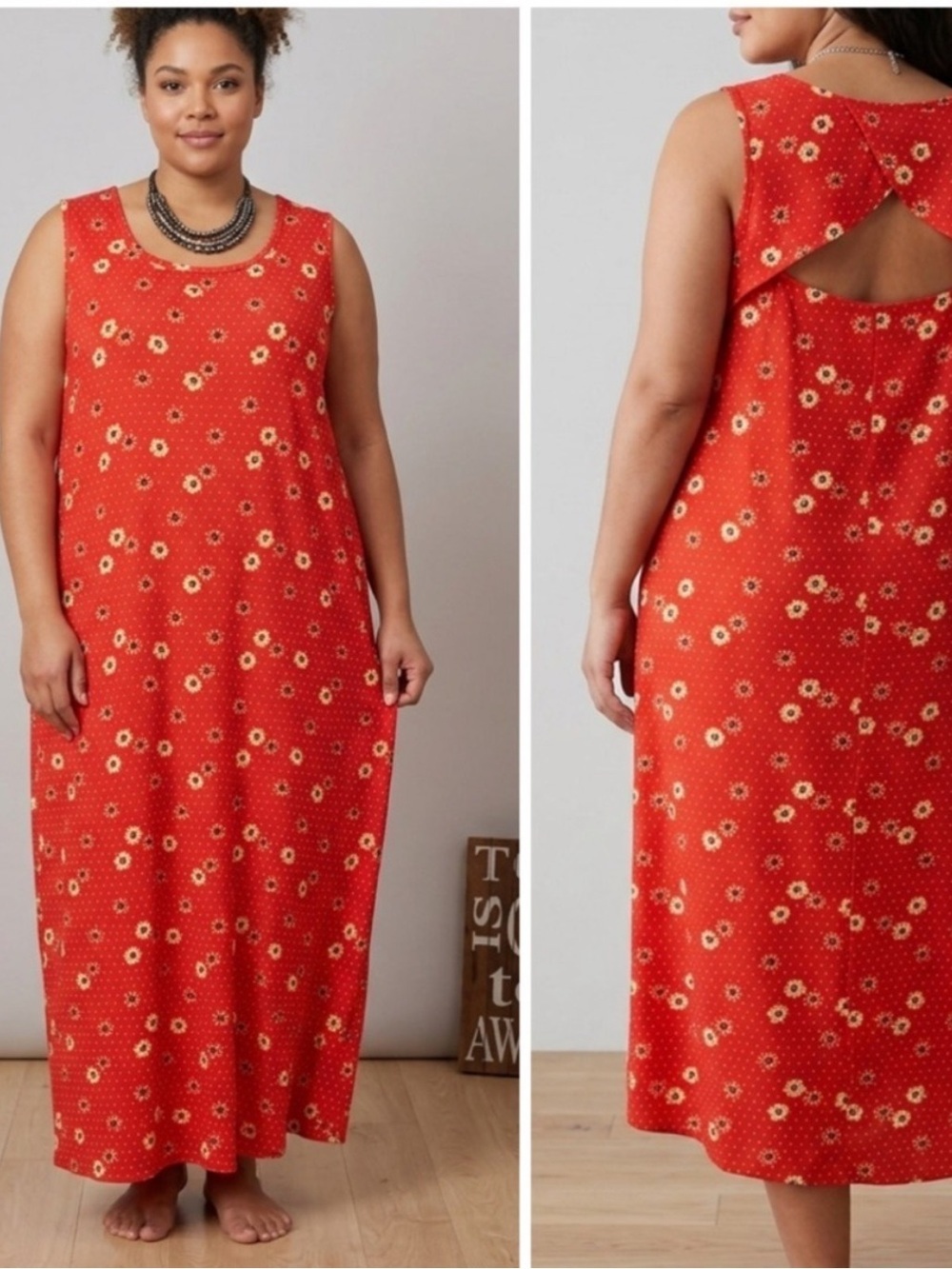 French Twist Red Floral Sleeveless Stretch Maxi Dress 3X